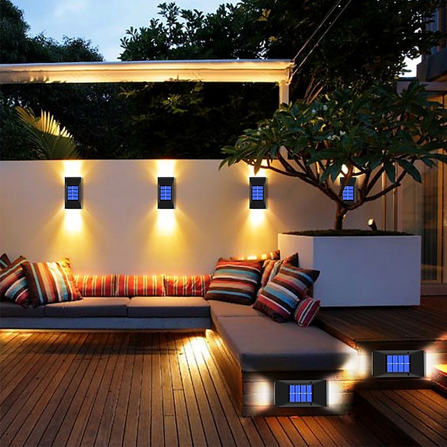  2 stk solcelle væglampe udendørs dekoration havevæglampe ip65 vandtæt op og ned lysende udendørs havedekoration hegnslys