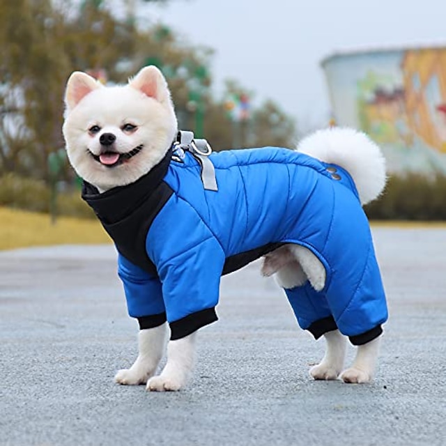  Winter Dog Coat with Leg D-Ring Waterproof Reflective Costume Puppy Dog Jacket Outfits Windproof Snowsuit Warm Cotton Lined Winter Clothes for Small Medium Dogs Apparel
