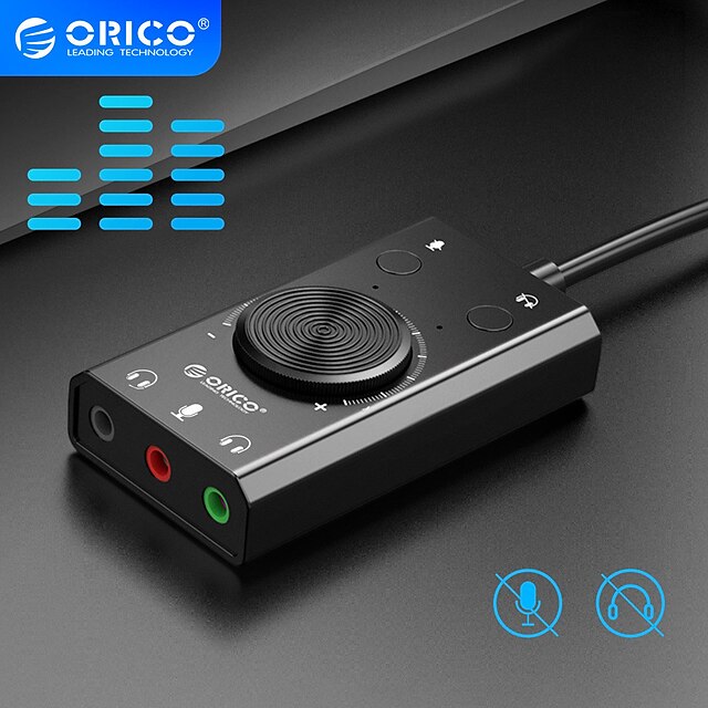  ORICO External USB Sound Card Stereo Mic Speaker Headset Audio Jack Audio 3.5mm Cable Adapter Mute Switch Volume Adjustment Free Drive