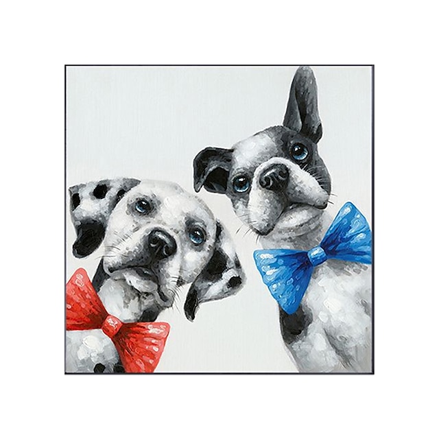 Home & Garden Wall Art | Oil Painting Handmade Hand Painted Wall Art Modern Abstract StyleAnimal Cartoon Cute Two PuppiesHome De