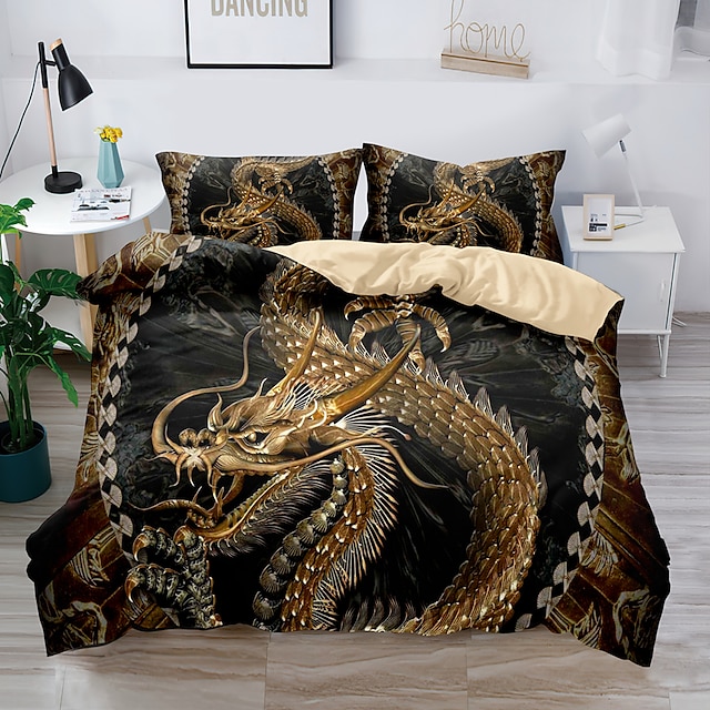  Literie 3D housse de couette imprimée dragon ensembles de literie housse de couette avec 1 housse de couette ou couvre-lit imprimé, 2 taies d'oreiller pour lit double/queen/king