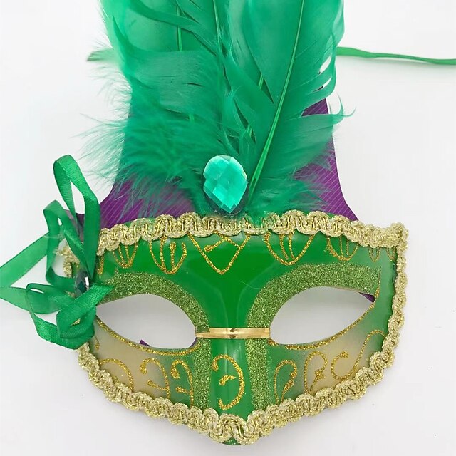 Carnaval Bleu Vert Paillettes & Plumes Masquerade Masque Adulte Costume Accessoire 