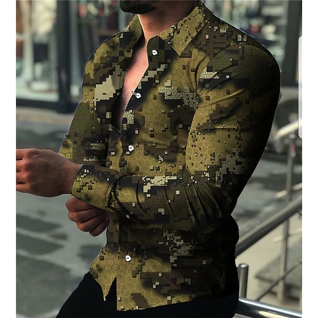  Voor heren Overhemd 3D-afdrukken camouflage Strijkijzer Dagelijks Feestdagen 3D-afdrukken Button-omlaag Lange mouw Tops Casual Modieus Ademend Klaver