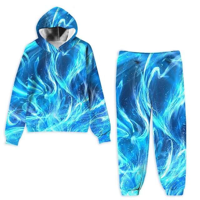 Baby & Kids Boys Clothing | Kids Unisex Hoodie & Pants Hoodie Set Clothing Set 2 Pieces Long Sleeve Green Blue Purple Geometric 