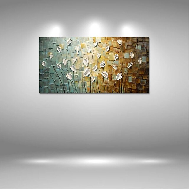 Home & Garden Wall Art | Oil Painting Handmade Hand Painted Wall Art Modern Thick Oil Knife White Flowers Abstract Home Decorati