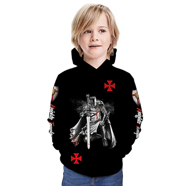 Baby & Kids Boys Clothing | Kids Boys Hoodie Long Sleeve Black Dark Gray Beige 3D Print Cartoon Pocket Outdoor Active 4-12 Years