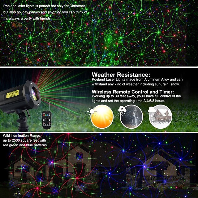 Outdoor Waterproof Laser Projector Light 8 Patterns in 1 RGB Outdoor