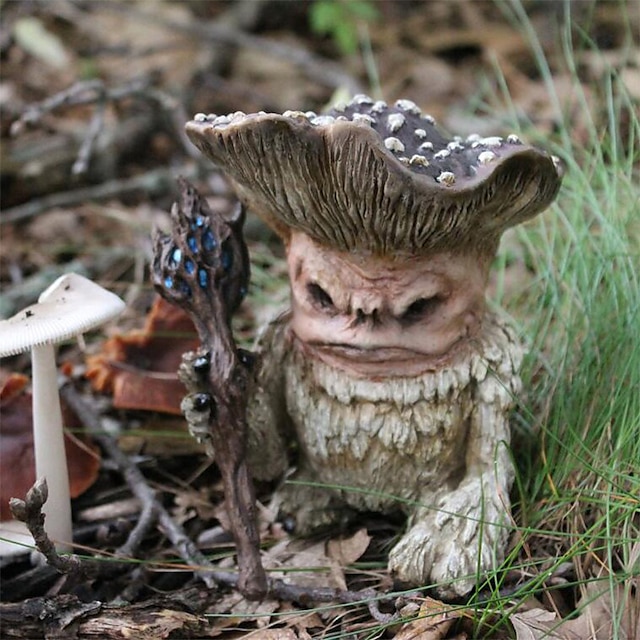  trädgårdsinredning saga svamp elf shaman trollkarl dvärg monster troll väktare harts ornament