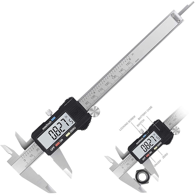  Digital Caliper  0-6 Calipers Measuring Tool - Electronic Micrometer Caliper with Large LCD Screen Auto-Off Feature Inch and Millimeter Conversion