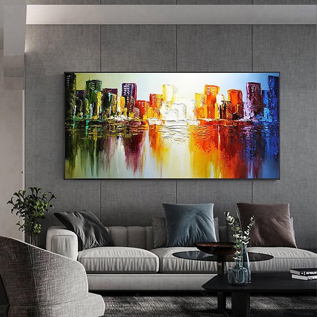  Handmade Oil Painting Canvas Wall Art Decoration Abstract Landscape  Painting Color Architecture for Home Decor Rolled Frameless Unstretched Painting