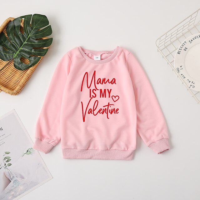 Baby & Kids Matching Outfits | Mommy and Me Valentines Tops Sweatshirt Heart Letter Daily Print White Pink Long Sleeve Daily Mat