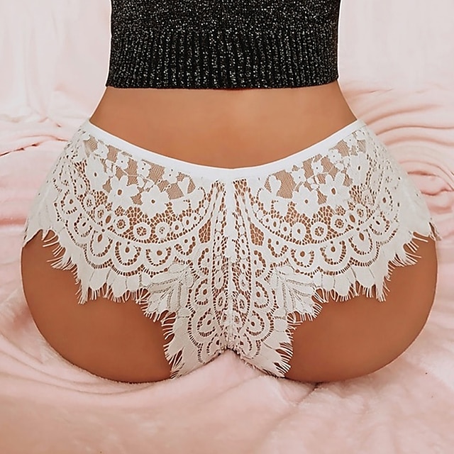  Women's Plus Size Sexy Lingerie Panties Solid Colored Sexy Spring, Fall, Winter, Summer White Black Big Size S M L XL XXL / Lace