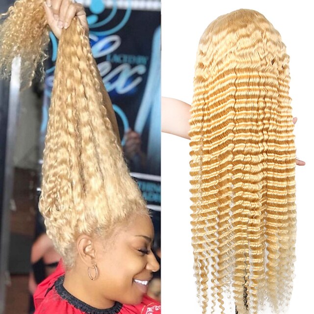 

1361 T Part Lace 613 Blonde Lace Front Wig 150% Density Human Hair Pre Plucked T-Part Deep Wave Front Wigs with Baby Hair Brazilian Human Hair Wigs for Black Women