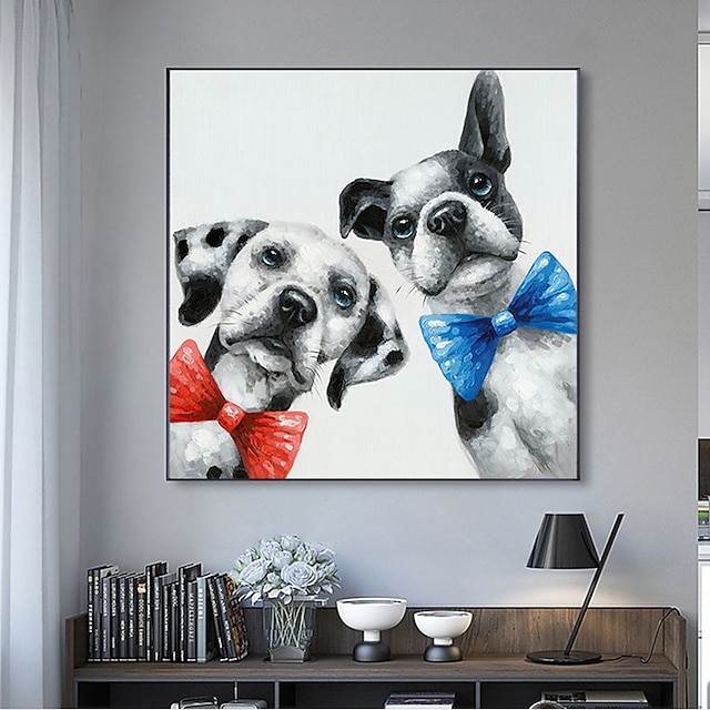 Home & Garden Wall Art | Oil Painting Handmade Hand Painted Wall Art Modern Abstract StyleAnimal Cartoon Cute Two PuppiesHome De