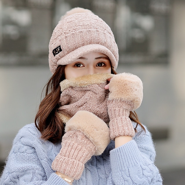 LYworld Winter Hat Scarf and Gloves Set Knitted Warm Neck Warmer Touchscreen Gloves and Berets for Women Winter Outdoor Sports Set