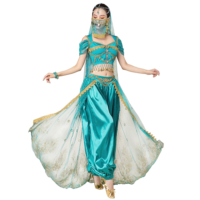  mavedans kostumer top kobbermønt kvinders performance temafest kortærmet høj polyester