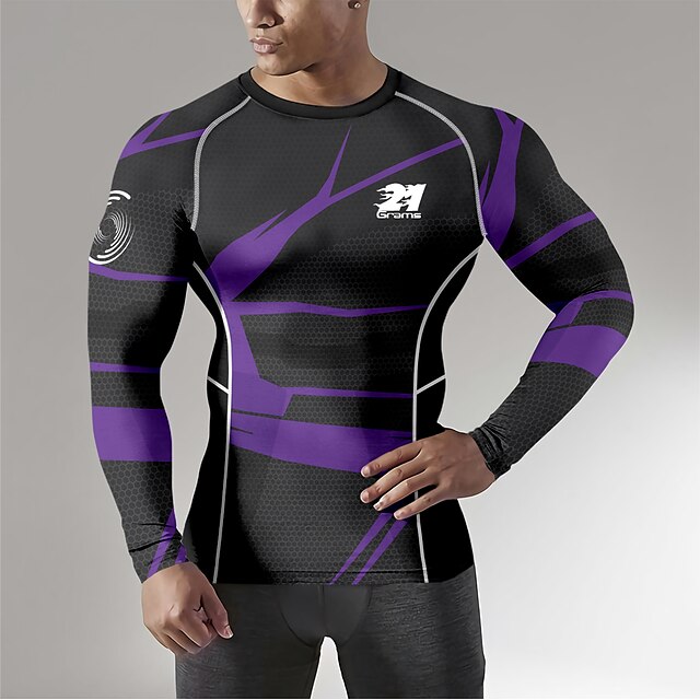 Sports & Outdoors Running, Jogging & Walking | 21Grams® Mens Long Sleeve Compression Shirt Running Shirt Geometry Top Athletic A