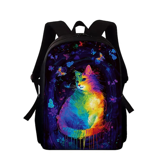  Hombre Mujer niños mochila Mochila Escolar 3D mochila Escuela Diario Gato Impresión 3D Oxford Gran Capacidad Cremallera Impresión Negro Rosa Morado