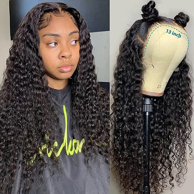 

Deep Wave Lace Front Wigs Human Hair Wigs for Black Women 26inch 13x4 Lace Frontal Human Hair Wig Pre Plucked with Baby Hair Brazilian Deep Wave Wigs Transparent Lace Wig Bleached Knots 150 Density
