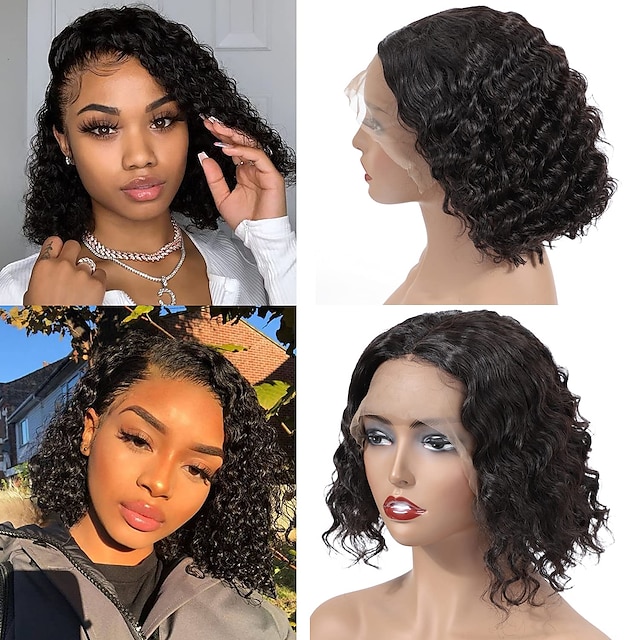 

Lace Front Wigs Human Hair 13x4 Deep Wave Lace 100% Human Hair Wigs for Black Women,10 Inch Short Bob Wigs for Black Women Human Hair Glueless Pre Plucked with Baby Hair Natural Color 150% Density