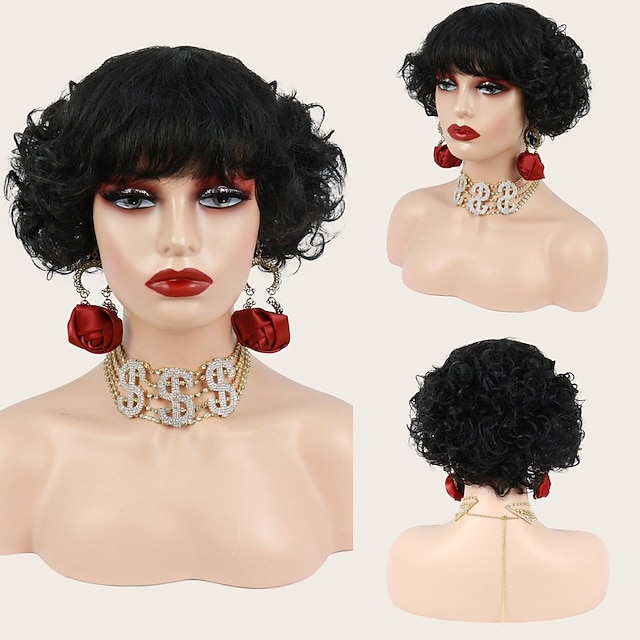 

Human Hair Afro Curly Human Hair Wigs Short Curly Bob Wigs Black Color For Women Human Hair Full Machine Made Wig 130% Human Hair Capless Wigs None Lace Wigs 8 Inch
