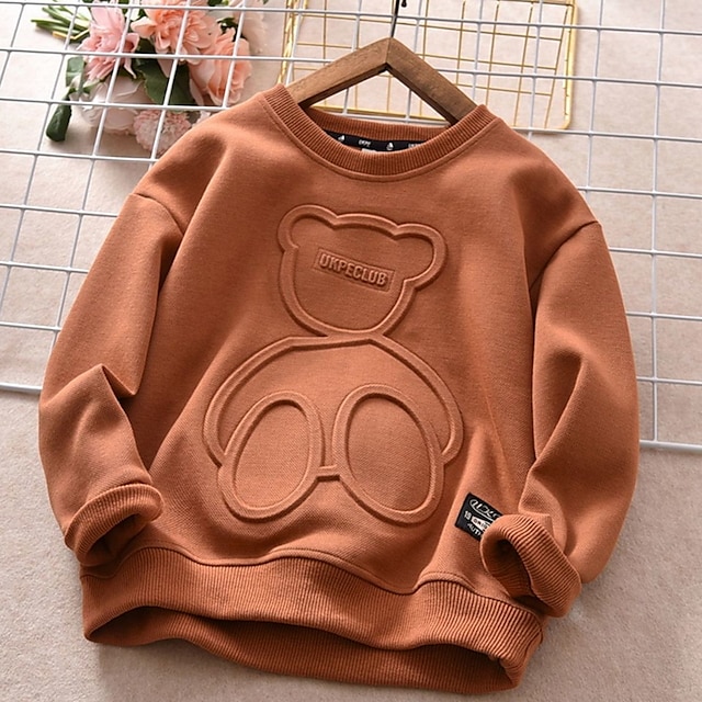 Baby & Kids Boys Clothing | Kids Boys Sweatshirt Long Sleeve Blue Brown Navy Blue Solid Color Bear Indoor Outdoor Active Daily 3