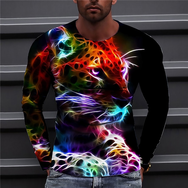 

Men's Unisex T shirt 3D Print Graphic Prints Tiger Crew Neck Daily Holiday Print Long Sleeve Tops Casual Designer Big and Tall Black