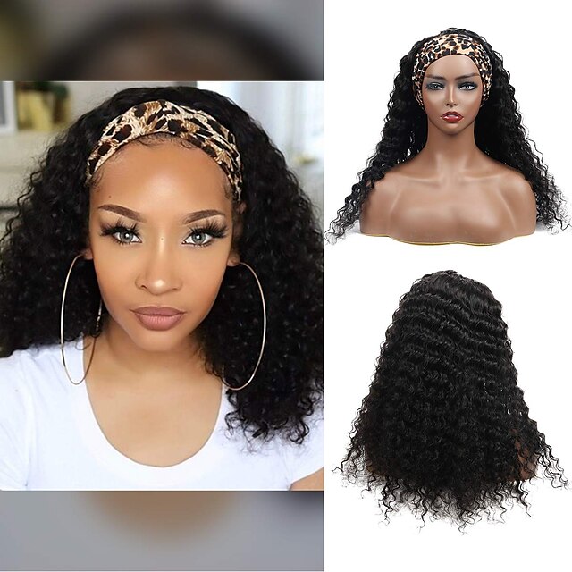 

Headband Wig Human Hair Deep Wave Human Hair Wigs for Black Women Deep Curly Glueless None Lace Front Wigs 150% Density 12-30 Inch