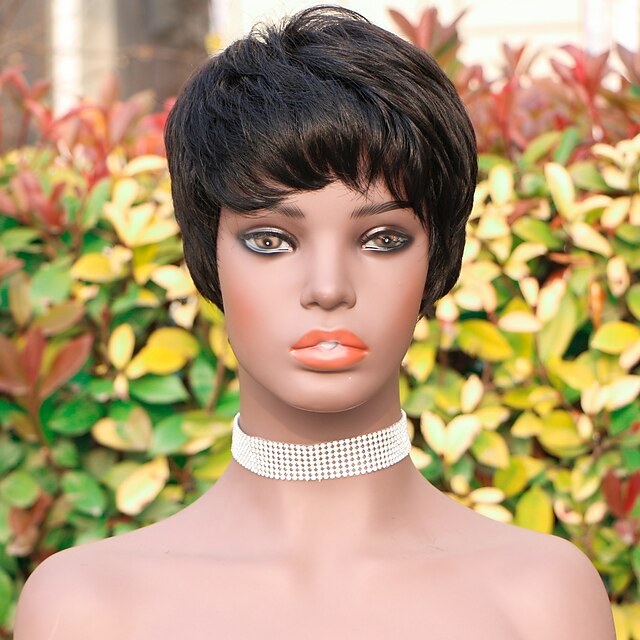

Short Capless Human Hair Pixie Cut with Bangs Short Bob Full Machine Made Human Hair 6 Inch 150% Human Hair Wigs