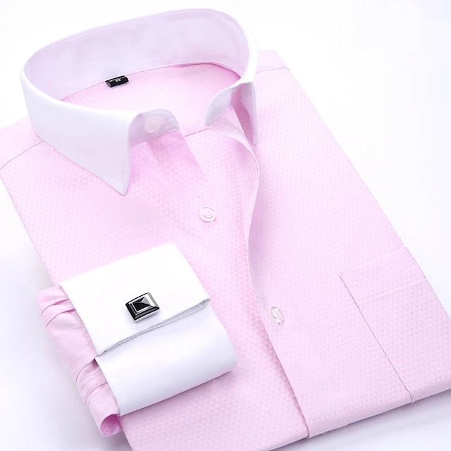  Men's Shirt Dress Shirt French Cuff Shirt Blue Yellow Pink Purple Long Sleeve Collar Wedding Business Smart Casual Clothing Apparel