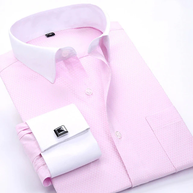 Men's Shirt Dress Shirt French Cuff Shirt Blue Yellow Pink Purple Long Sleeve Collar Wedding Business Smart Casual Clothing Apparel 12