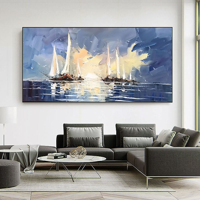 Home & Garden Wall Art | Oil Painting Handmade Hand Painted Wall Art Modern Abstract High Quality Sailboat Landscape Home Decora