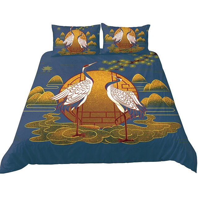  Red-Crowned Crane Duvet Cover Set Quilt Bedding Sets Comforter Cover,Queen/King Size/Twin/Single/(Include 1 Duvet Cover, 1 Or 2 Pillowcases Shams),3D Digktal Print