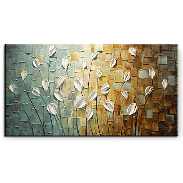 Home & Garden Wall Art | Oil Painting Handmade Hand Painted Wall Art Modern Thick Oil Knife White Flowers Abstract Home Decorati