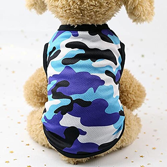  hundkamouflageväst andas camo hundkläder snabbtorkande valpväst husdjurskläder djurkläder ärmlös husdjursväst för små hundar och katter doggie kamouflageskjorta valp sommar husdjurskläder (blå, l)