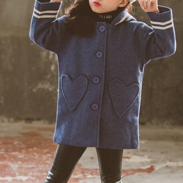 Baby & Kids Girls Clothing | Kids Girls Coat Long Sleeve Blue Khaki Cat Heart Fall Winter Active Daily 3-12 Years / Cotton - JU9