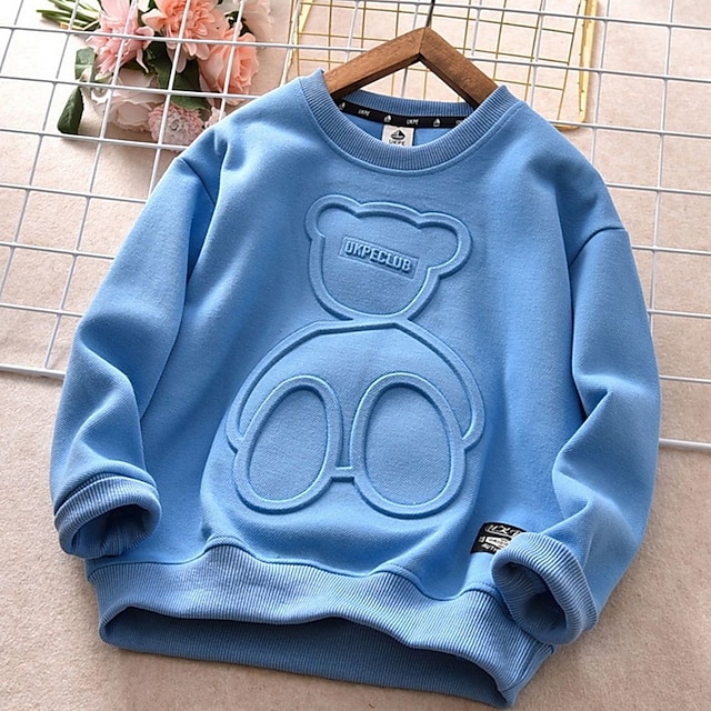 Baby & Kids Boys Clothing | Kids Boys Sweatshirt Long Sleeve Blue Brown Navy Blue Solid Color Bear Indoor Outdoor Active Daily 3