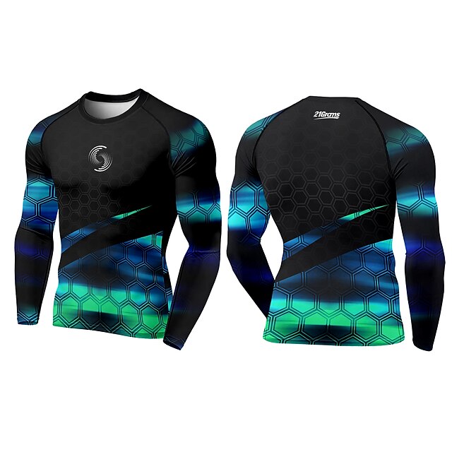 Sports & Outdoors Running, Jogging & Walking | 21Grams® Mens Long Sleeve Compression Shirt Running Shirt Geometry Top Athletic A