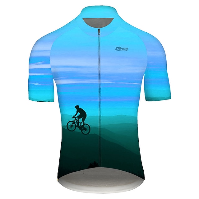  Voor heren Wielrenshirt Korte mouw Fietsen Shirt Kleding Bovenlichaam met 3 achterzakken Bergracen Wegwielrennen Fietsen Ademend Sneldrogend Ultra-Violetbestendig Geel Blauw Hemelsblauw Verloop 3D