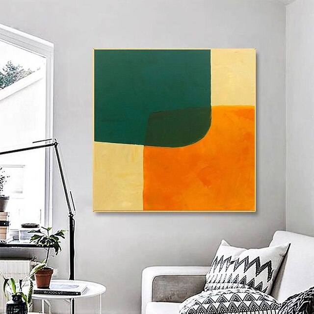 Home & Garden Wall Art | Oil Painting Handmade Hand Painted Wall Art Simple Orange and Green Block Abstract Home Decoration Deco