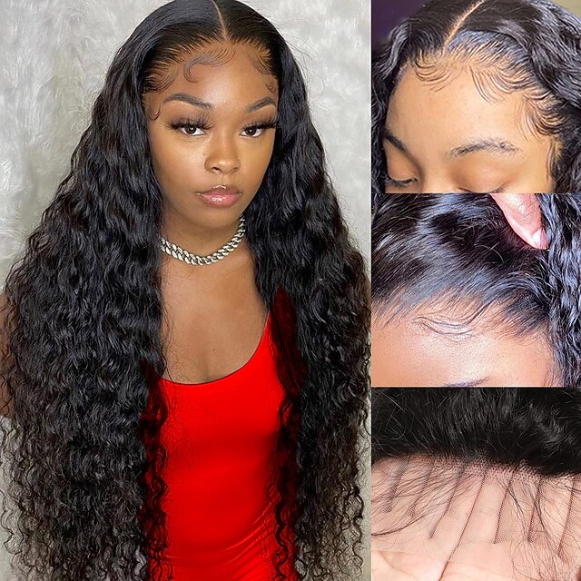 

Lace Front Wigs Human Hair 13x4 Deep Wave Lace Front Wigs for Black Women Human Hair Pre Plucked Brazilian Human Hair 150% Density Deep Wave Frontal Wig Wet and Wavy Natural Color 18Inch