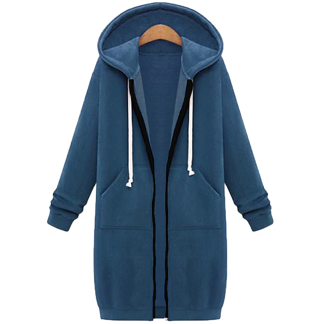 Women's Casual Jacket Fall Hoodie Jacket Warm Windproof Long Coat with ...