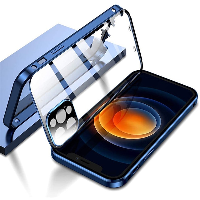  telefon Carcasă Pro Apple Magnetické adsorpční pouzdro iPhone 14 Pro Max 13 12 11 Pro Max Mini X XR XS 8 7 Plus Ochrana celého těla Prachuodolné Dvoustranný Průhledný Jednobarevné Tvrzené sklo Kov