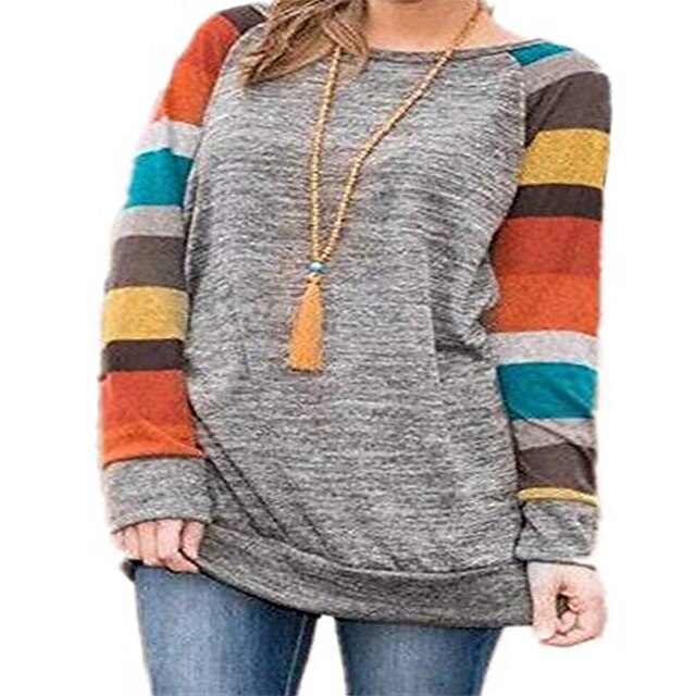 Womens Clothing Plus Size Collection | Womens Plus Size Tops Blouse Solid Color Long Sleeve Round Neck Active Basic Casual Date 