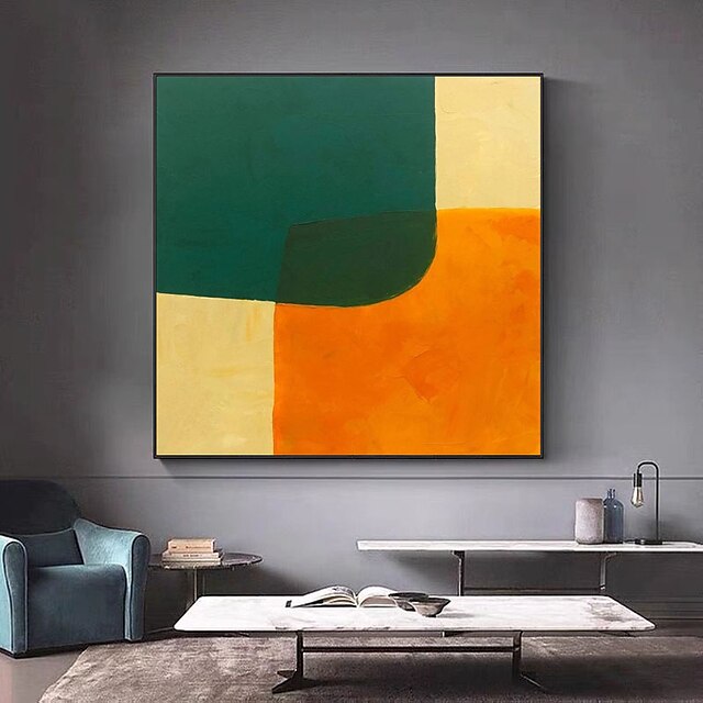 Home & Garden Wall Art | Oil Painting Handmade Hand Painted Wall Art Simple Orange and Green Block Abstract Home Decoration Deco