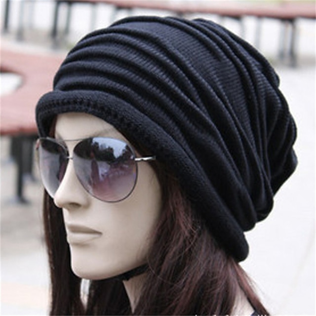  Women's Beanie Slouchy Street Dailywear Casual Pleated Pure Color Black Brown Hat Fabric Gray Fall Winter