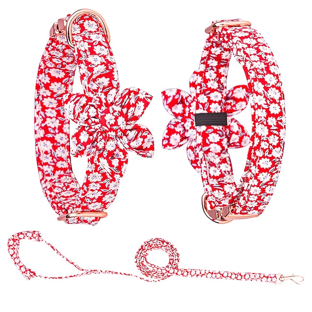 Detachable Six Petal Flower Dog Collar Bow Engraved Dog Chain