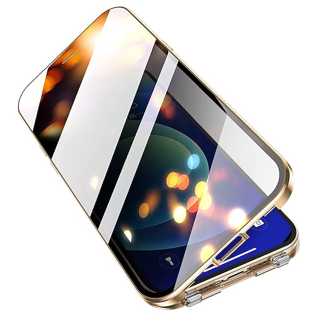  telefon Carcasă Pro iPhone 15 Pro Max Plus iPhone 13 12 11 Pro Max Mini Magnetické adsorpční pouzdro Ochrana celého těla Dvoustranný Anti peep Pevná barva Tvrzené sklo Kov