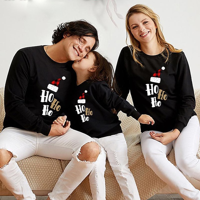 Baby & Kids Matching Outfits | Family Look Tops Cotton Letter Christmas Gifts White Black Red Daily Matching Outfits / Winter - 