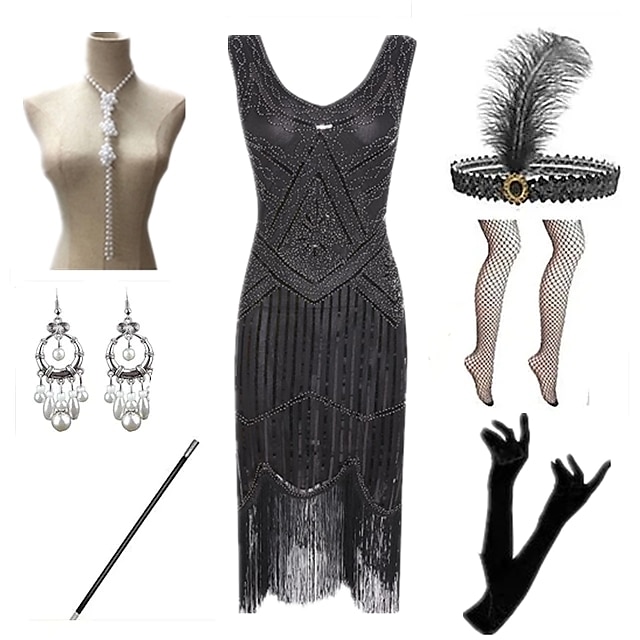 Roaring 20s 1920s Hepburn 1930s Prom Dress Flapper Dress Outfits Party ...